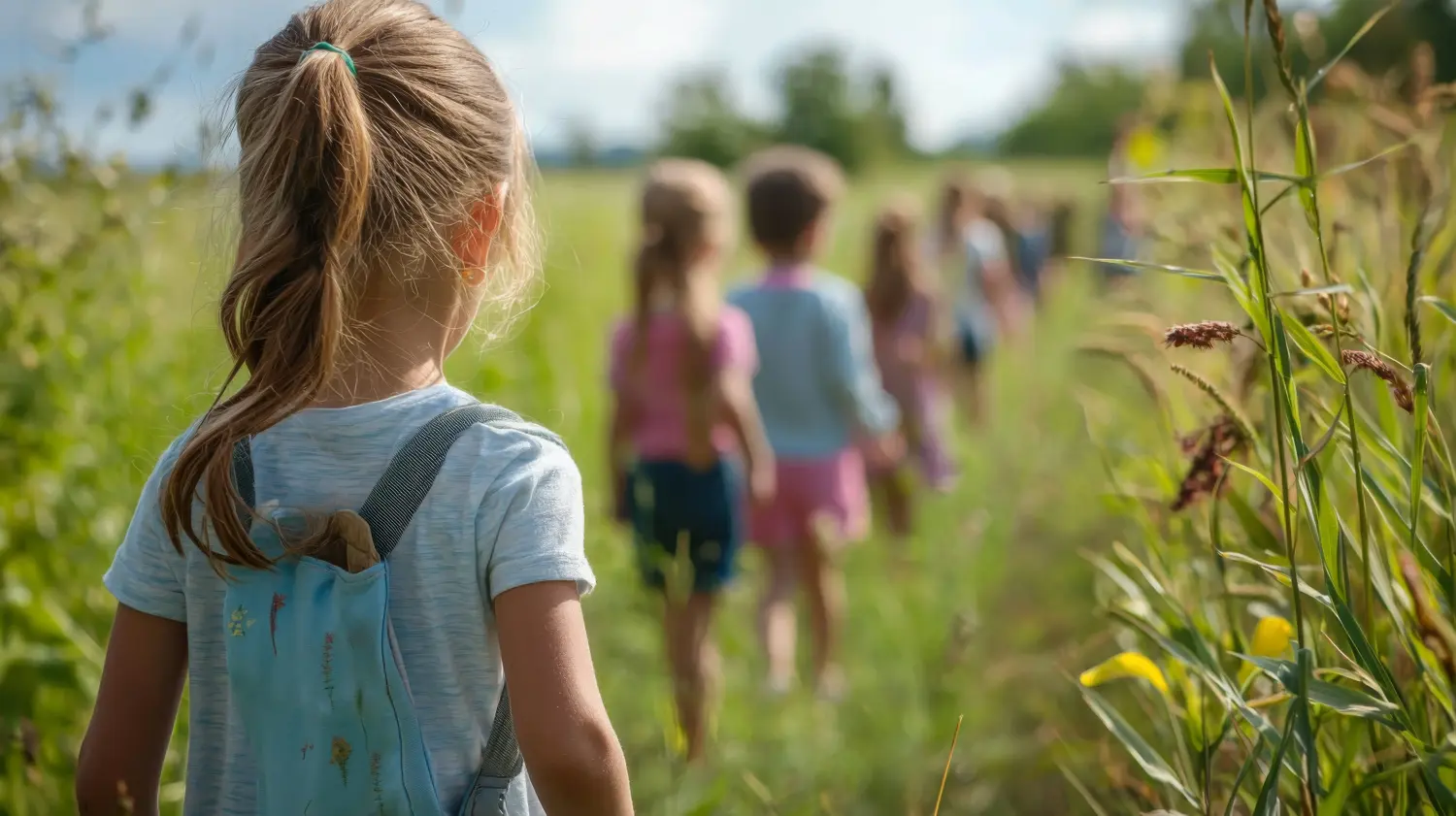 Kinder lernen auf Bildungsreise etwas über die Landwirtschaft.
