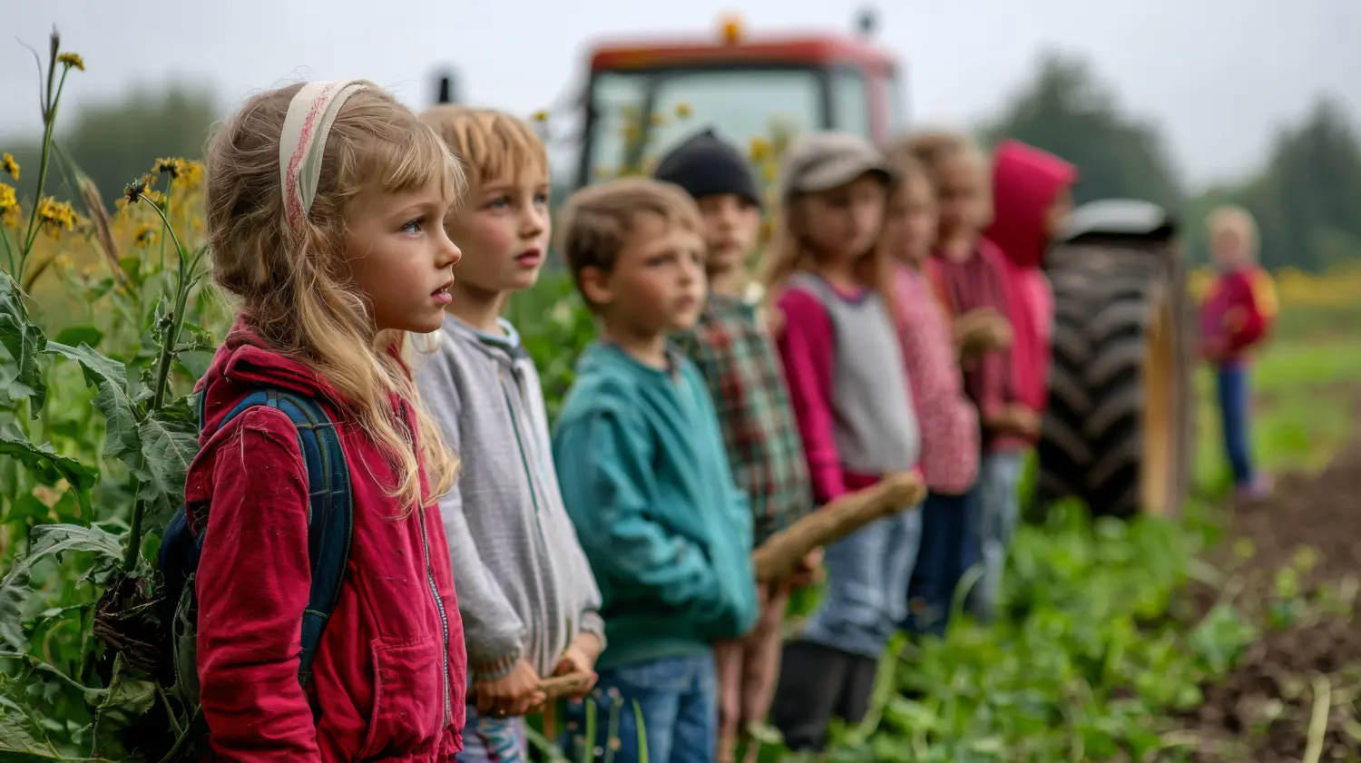 Kinder lernen Landwirtschaft auf einem Lehrausflug kennen. Lehrreicher Bauernhof-Rundgang